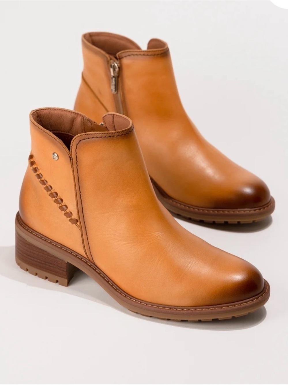 PIKOLINOS Vanilla Leather Ankle Booties with Side Zip - Size 11